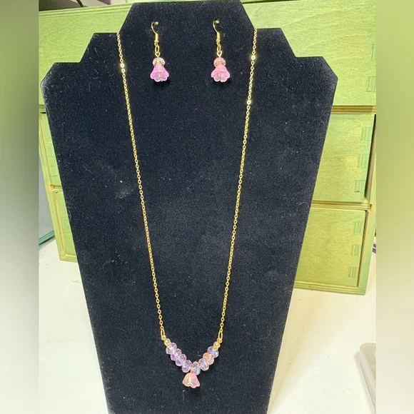Pink flower necklace and earring set - Picture 2 of 7